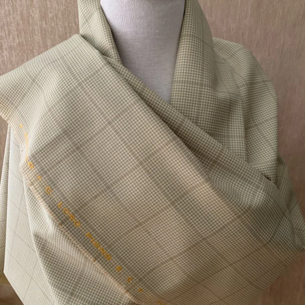 Pure Wool Taupe Blue Check Dibiella & Loro Piana Luxury Designer Fabric - Picture 9 of 14